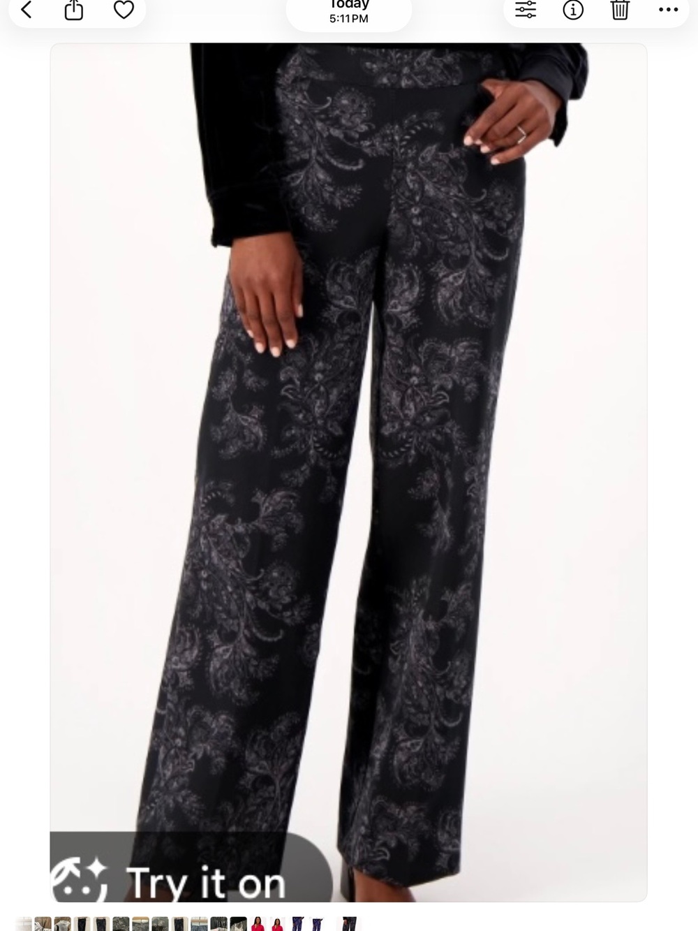 Isaac Mizrahi 24/7 Stretch Wide-Leg Paisley Print Pants - Black and Gray